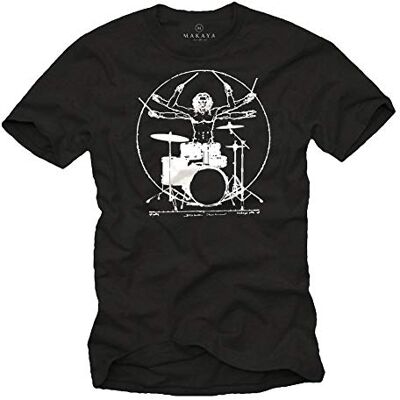 MAKAYA T-shirt de música Rock para homem bateria Drummer T-Shirt MAKAYA T-shirt de música Rock para homem bateria Drummer T-Shirt