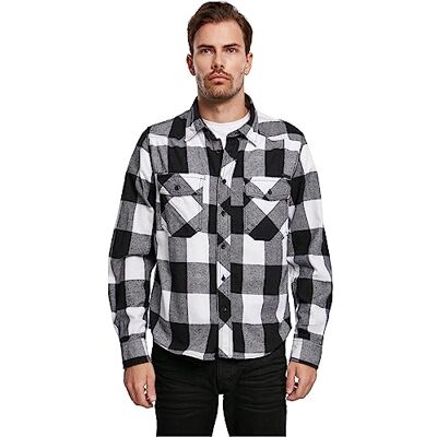 Brandit Camisa de Quadrados Homem Manga Longa Azul-Vermelho-Branco Interior Aveludado Regular, Branco/Preto, Pequeno Brandit Camisa de Quadrados Homem Manga Longa Azul-Vermelho-Branco Interior Aveludado Regular, Branco/Preto, Pequeno