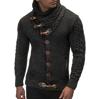 Leif Nelson Homens casaco de malha com gola xaile LN-4195, antracite, M Leif Nelson Homens casaco de malha com gola xaile LN-4195, antracite, M
