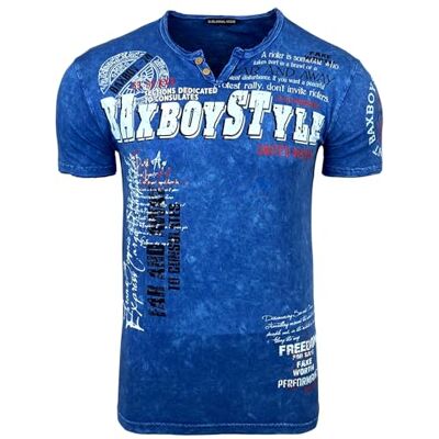 Subliminal Mode BX148 T-shirt masculina com decote em V, com estampado único, moderno e vintage, azul, Médio Subliminal Mode BX148 T-shirt masculina com decote em V, com estampado único, moderno e vintage, azul, Médio