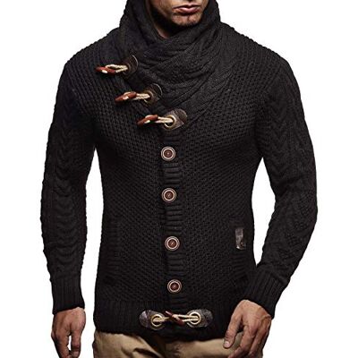 Leif Nelson Homens casaco de malha com gola xaile LN-4195, Preto, M Leif Nelson Homens casaco de malha com gola xaile LN-4195, Preto, M