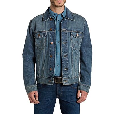 Wrangler Casaco clássico de ganga para homem, Azul (Mid Stone 14 V), 3XL Wrangler Casaco clássico de ganga para homem, Azul (Mid Stone 14 V), 3XL