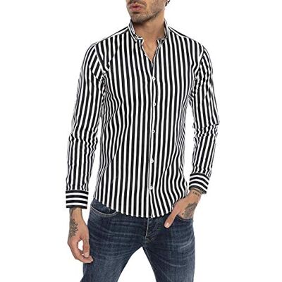 RED BRIDGE Camisa de manga comprida com design às riscas para homem preto XXL RED BRIDGE Camisa de manga comprida com design às riscas para homem preto XXL