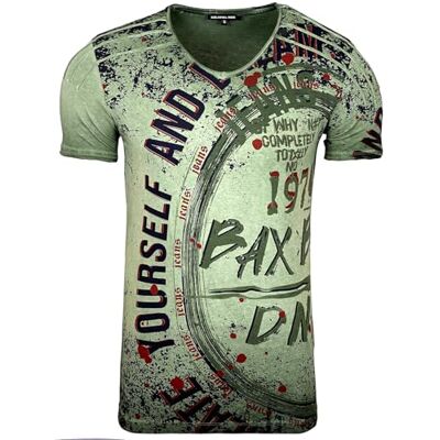 Subliminal Mode Subliminal moda t-shirt homem deslavada vintage decote V BX109, verde, Médio Subliminal Mode Subliminal moda t-shirt homem deslavada vintage decote V BX109, verde, Médio