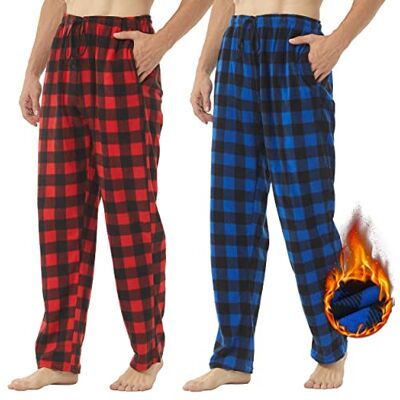 YUSHOW Calças de pijama para homem compridas de pelúcia inverno xadrez roupa de casa dormir de calças macias casuais com bolso pacote de 2 YUSHOW Calças de pijama para homem compridas de pelúcia inverno xadrez roupa de casa dormir de calças macias casuais com bolso pacote de 2