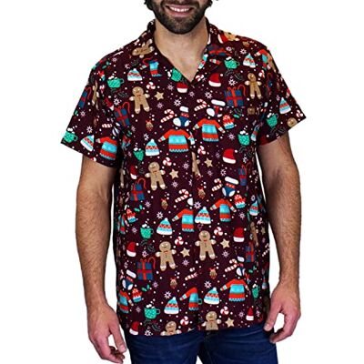 King Kameha Funky camisa havaiana Natal homem manga curta elegante X-Mas Pai Natal boneco de neve unissexo, Ginger-bread-design-vermelho, M King Kameha Funky camisa havaiana Natal homem manga curta elegante X-Mas Pai Natal boneco de neve unissexo, Ginger-bread-design-vermelho, M