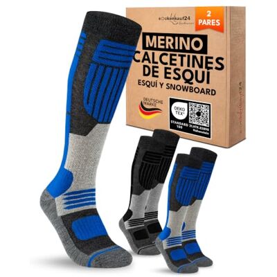 sockenkauf24 Meias de esqui para homem lã Merino 2 pares 43-46 preto/azul sockenkauf24 Meias de esqui para homem lã Merino 2 pares 43-46 preto/azul