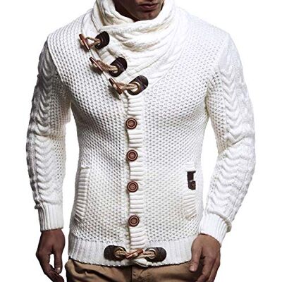 Leif Nelson LN-4195, Casaco de malha para homens com gola xale, Branco, L Leif Nelson LN-4195, Casaco de malha para homens com gola xale, Branco, L