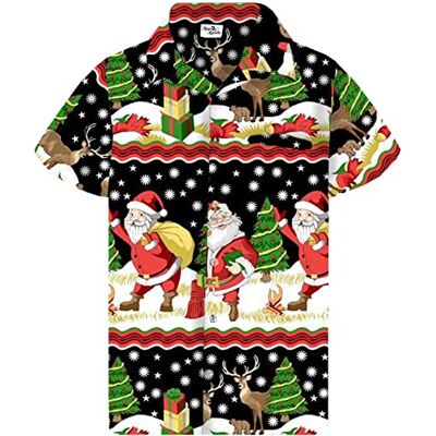 King Kameha Funky camisa havaiana Natal homem manga curta elegante X-Mas Pai Natal boneco de neve unissexo, Christmas-border-print-design-preto, XXL King Kameha Funky camisa havaiana Natal homem manga curta elegante X-Mas Pai Natal boneco de neve unissexo, Christmas-border-print-design-preto, XXL