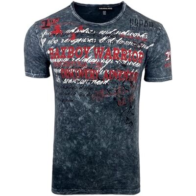 Subliminal Mode T-shirt homem algodão decote redondo mangas curtas desbotadas estilo moderno/vintage impressão única corte clássico BX118, cinzento escuro, M Subliminal Mode T-shirt homem algodão decote redondo mangas curtas desbotadas estilo moderno/vintage impressão única corte clássico BX118, cinzento escuro, M