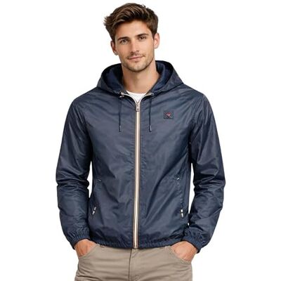 Geographical Norway Boatom Men casaco impermeável homem com capuz fixo fecho completo bolsos laterais remendo peito estilo corta-vento urbano Geographical Norway Boatom Men casaco impermeável homem com capuz fixo fecho completo bolsos laterais remendo peito estilo corta-vento urbano