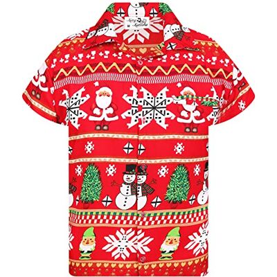 King Kameha Funky camisa havaiana Natal homem manga curta elegante X-Mas Pai Natal boneco de neve unissexo, Christmas-rows-design-vermelho, S King Kameha Funky camisa havaiana Natal homem manga curta elegante X-Mas Pai Natal boneco de neve unissexo, Christmas-rows-design-vermelho, S