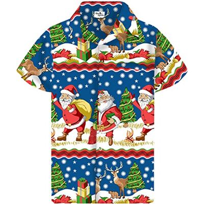 King Kameha Funky camisa havaiana Natal homem manga curta elegante X-Mas Pai Natal boneco de neve unissexo, Christmas-border-print-design-azul, XL King Kameha Funky camisa havaiana Natal homem manga curta elegante X-Mas Pai Natal boneco de neve unissexo, Christmas-border-print-design-azul, XL