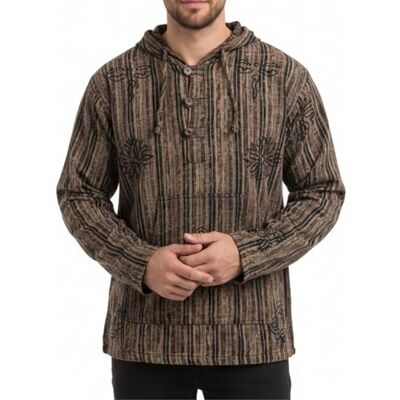 SHOPOHOLIC FASHION Homem Desbotado Listrado Capuz Camisa de Avô, Castanho SHOPOHOLIC FASHION Homem Desbotado Listrado Capuz Camisa de Avô, Castanho