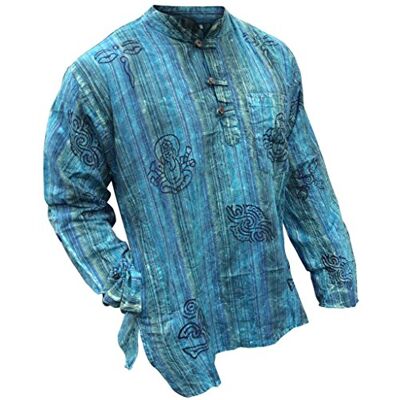 SHOPOHOLIC FASHION Unissexo deslavado riscas leve hippy camisa de avô, Mistura azul turquesa SHOPOHOLIC FASHION Unissexo deslavado riscas leve hippy camisa de avô, Mistura azul turquesa