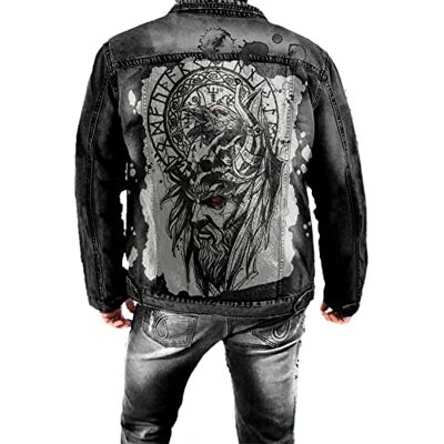 keepmore Casaco de ganga para homem, casaco vintage com estampado viking casaco de ganga vintage com lapela punk keepmore Casaco de ganga para homem, casaco vintage com estampado viking casaco de ganga vintage com lapela punk