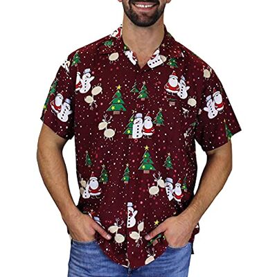 King Kameha Funky camisa havaiana Natal homem manga curta elegante X-Mas Pai Natal boneco de neve unissexo, Christmas-puddies-design-vermelho, XXL King Kameha Funky camisa havaiana Natal homem manga curta elegante X-Mas Pai Natal boneco de neve unissexo, Christmas-puddies-design-vermelho, XXL