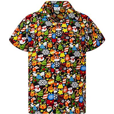 King Kameha Funky camisa havaiana Natal homem manga curta elegante X-Mas Pai Natal boneco de neve unissexo, XL King Kameha Funky camisa havaiana Natal homem manga curta elegante X-Mas Pai Natal boneco de neve unissexo, XL