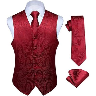 Enlision Colete e gravata floral jacquard paisley para homem e fato de colete quadrado, Borgonha, XXL Enlision Colete e gravata floral jacquard paisley para homem e fato de colete quadrado, Borgonha, XXL