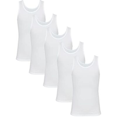 TupTam T-shirts interiores para crianças, conjunto de 5 camisolas sem mangas, em algodão, macias e respiráveis, Branco TupTam T-shirts interiores para crianças, conjunto de 5 camisolas sem mangas, em algodão, macias e respiráveis, Branco