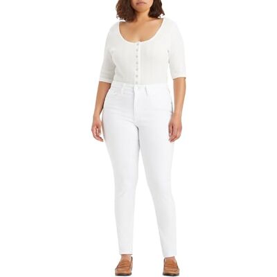 Levi's Calças de ganga Skinny de cintura alta 721 Plus Size para mulher, Branco e ouro, 26 W/28 L Levi's Calças de ganga Skinny de cintura alta 721 Plus Size para mulher, Branco e ouro, 26 W/28 L