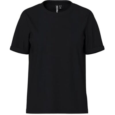 PIECES Pcria SS Fold Up tee Noos t-shirt para mulher, Preto (preto preto), XL PIECES Pcria SS Fold Up tee Noos t-shirt para mulher, Preto (preto preto), XL