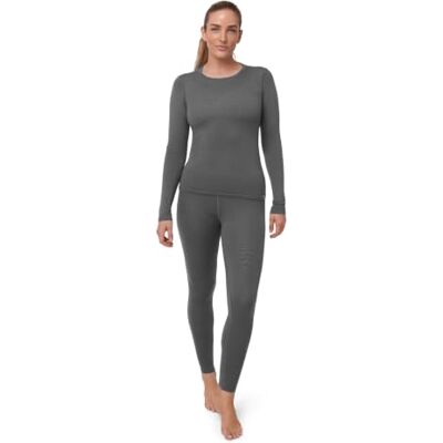 DANISH ENDURANCE Conjunto térmico de lã merino para mulher, t-shirt térmica e calças, roupa interior de lã merino, cinzento, S DANISH ENDURANCE Conjunto térmico de lã merino para mulher, t-shirt térmica e calças, roupa interior de lã merino, cinzento, S