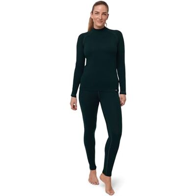 DANISH ENDURANCE Capa base de lã merino para o frio extremo para mulher, conjunto de t-shirt e leggings térmicos, roupa interior de inverno, Verde escuro DANISH ENDURANCE Capa base de lã merino para o frio extremo para mulher, conjunto de t-shirt e leggings térmicos, roupa interior de inverno, Verde escuro