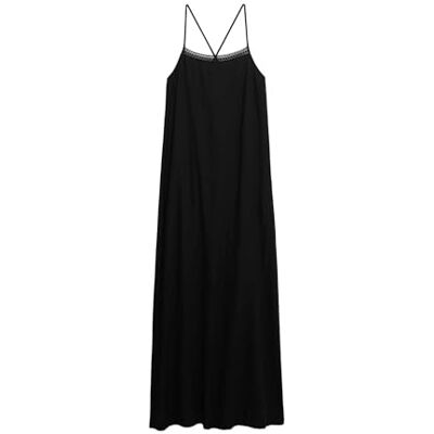 Marks & Spencer Vestido longo reto de linho de decote quadrado e renda Marks & Spencer Vestido longo reto de linho de decote quadrado e renda