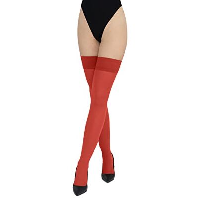 LORES Meias opacas 60 DEN sem suporte, meias altas acima do joelho, meias sexys de silicone, Vermelho LORES Meias opacas 60 DEN sem suporte, meias altas acima do joelho, meias sexys de silicone, Vermelho