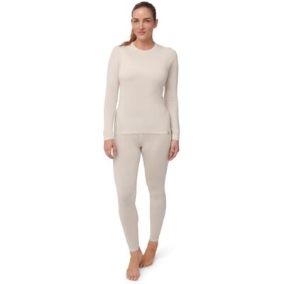 DANISH ENDURANCE Conjunto térmico de lã merino para mulher, t-shirt térmica e calças, roupa interior de lã merino, Branco desgastado DANISH ENDURANCE Conjunto térmico de lã merino para mulher, t-shirt térmica e calças, roupa interior de lã merino, Branco desgastado