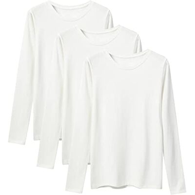 LiKing T-shirt de manga comprida para mulher básica camisa blusas tops com gola redonda em algodão, conjunto de 3 creme, 6151 L LiKing T-shirt de manga comprida para mulher básica camisa blusas tops com gola redonda em algodão, conjunto de 3 creme, 6151 L