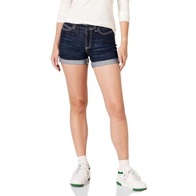 Amazon Essentials Shorts Calças de ganga ajustadas de média de 10,2 cm, para mulher, lavagem escura, 46 Amazon Essentials Shorts Calças de ganga ajustadas de média de 10,2 cm, para mulher, lavagem escura, 46
