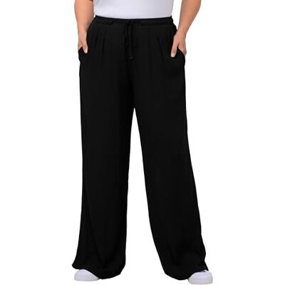 Ulla Popken Calças rosa, perna larga, cintura com cordão, viscose 709944, Preto, 50 W/32 L Ulla Popken Calças rosa, perna larga, cintura com cordão, viscose 709944, Preto, 50 W/32 L