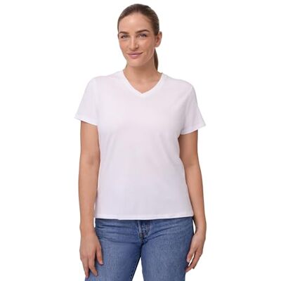 DANISH ENDURANCE T-shirt de mulher de algodão orgânico, decote redondo ou decote em V, 1 embalagem t-shirts de manga curta para mulher, t-shirts básicas para mulher, Pequeno DANISH ENDURANCE T-shirt de mulher de algodão orgânico, decote redondo ou decote em V, 1 embalagem t-shirts de manga curta para mulher, t-shirts básicas para mulher, Pequeno