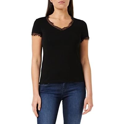 Morgan T-shirt Manches Courtes Col V Dentelle Dminol T-shirt para mulher, Preto (Noir Noir), L Morgan T-shirt Manches Courtes Col V Dentelle Dminol T-shirt para mulher, Preto (Noir Noir), L