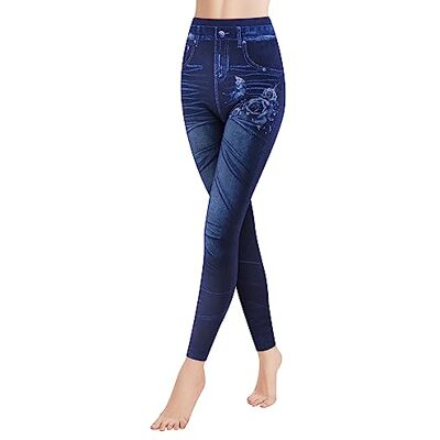 GoVIA Senhoras estampado perneiras jeans look denim calças modernas casual cintura alta alongamento leggings elástico 4109 VA, Pacote de 1 g, S-M GoVIA Senhoras estampado perneiras jeans look denim calças modernas casual cintura alta alongamento leggings elástico 4109 VA, Pacote de 1 g, S-M