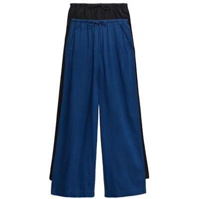 Marks & Spencer Calças de perna larga de mistura de linho para mulher pack de 2, cintura com cordão Marks & Spencer Calças de perna larga de mistura de linho para mulher pack de 2, cintura com cordão