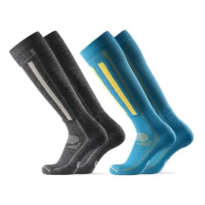 DANISH ENDURANCE Meias térmicas de esqui, lã mineral, altas, 2 pacotes, Multicor: 1 x cinzento escuro, 1 x azul/amarelo DANISH ENDURANCE Meias térmicas de esqui, lã mineral, altas, 2 pacotes, Multicor: 1 x cinzento escuro, 1 x azul/amarelo