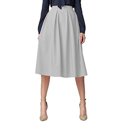 Urban GoCo Mulheres vintage saia Midi plissada A-Line com bolsos saias compridas, Cinza claro Urban GoCo Mulheres vintage saia Midi plissada A-Line com bolsos saias compridas, Cinza claro