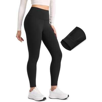 CRZ YOGA Leggings para mulheres com forro polar cintura alta salão Ioga treino inverno quentes 64cm/71cm, Preto CRZ YOGA Leggings para mulheres com forro polar cintura alta salão Ioga treino inverno quentes 64cm/71cm, Preto