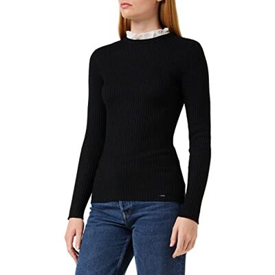 Morgan Pull Détail Col Victorien Mlou Pullover Sweater para mulher, Preto (Noir Noir), M Morgan Pull Détail Col Victorien Mlou Pullover Sweater para mulher, Preto (Noir Noir), M