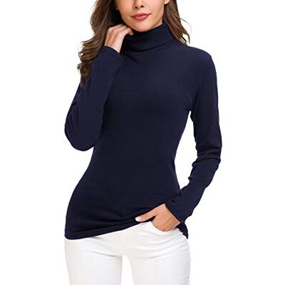 EXCHIC Mulher Casual Ajustada Gola Alta Camisolas Camisa Manga Comprida Elástica Pullover, Azul Marinho EXCHIC Mulher Casual Ajustada Gola Alta Camisolas Camisa Manga Comprida Elástica Pullover, Azul Marinho