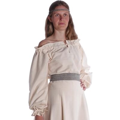 HEMAD Blusa medieval bege de algodão puro, Bege, S HEMAD Blusa medieval bege de algodão puro, Bege, S