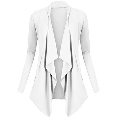 Urban GoCo Mulheres Cardigan Drapeado de Manga Comprida Casaco com Frente Aberta Rebecas Bainha Irregular, Branco Urban GoCo Mulheres Cardigan Drapeado de Manga Comprida Casaco com Frente Aberta Rebecas Bainha Irregular, Branco