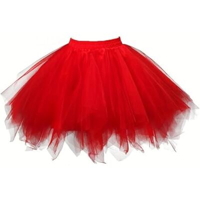 Boolavard Saia tutu dos anos 80 para mulher adulta, saiote de tule em camadas, tutu de Halloween, Vermelho Boolavard Saia tutu dos anos 80 para mulher adulta, saiote de tule em camadas, tutu de Halloween, Vermelho