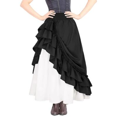 EMOTTOS Saia medieval mulher, saia comprida renascentista 2 em 1, saia vitoriana de dupla camada com bolso, vintage saia comprida de cintura alta para mulheres, preto S-XL EMOTTOS Saia medieval mulher, saia comprida renascentista 2 em 1, saia vitoriana de dupla camada com bolso, vintage saia comprida de cintura alta para mulheres, preto S-XL