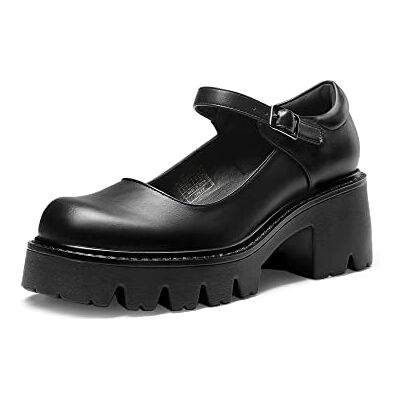 DREAM PAIRS Sandálias Mary Jane para mulher, com plataforma e salto largo, confortáveis, estilo Lolita Japonesa SDPU2346W-NEW-E, Preto Pu, 42 UE DREAM PAIRS Sandálias Mary Jane para mulher, com plataforma e salto largo, confortáveis, estilo Lolita Japonesa SDPU2346W-NEW-E, Preto Pu, 42 UE