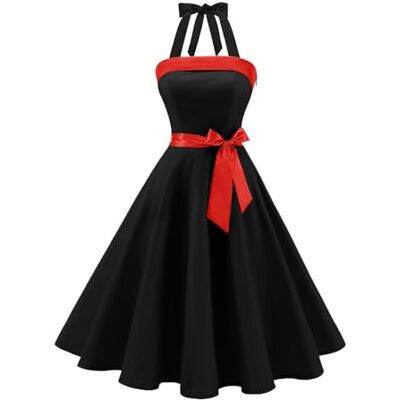 Timormode Vestido Vintage Cocktail Elegante dos Anos 50 para Mulher com Cinto, Preto, XS Timormode Vestido Vintage Cocktail Elegante dos Anos 50 para Mulher com Cinto, Preto, XS