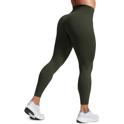 CRZ YOGA Mulheres Butterlift Levantamento de Glúteos Leggings 64cm Sem Costura Frontal Calças de Yoga Cintura Alta, Verde Azeitona CRZ YOGA Mulheres Butterlift Levantamento de Glúteos Leggings 64cm Sem Costura Frontal Calças de Yoga Cintura Alta, Verde Azeitona